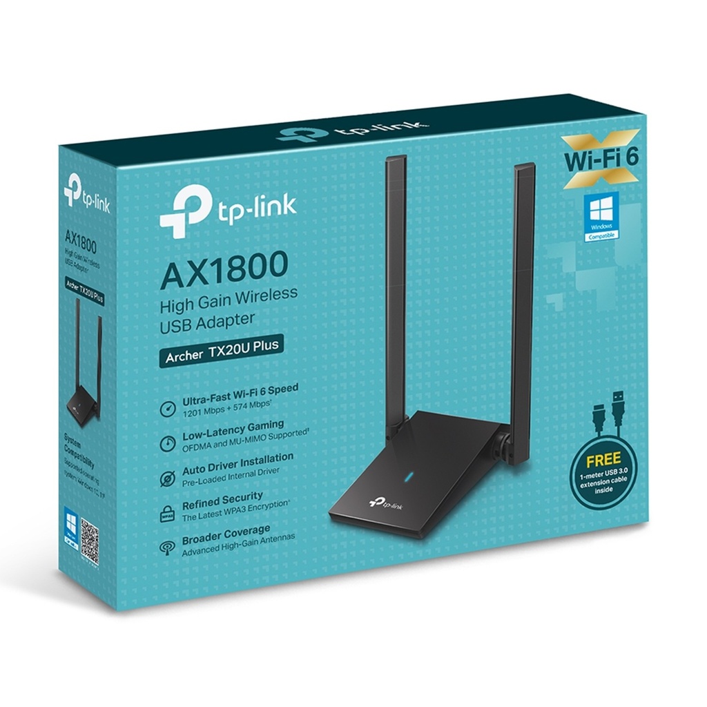 [TX20U] TP-Link - Adaptador USB Inalambrico WiFi 6 Doble Banda de Alta Ganancia AX1800