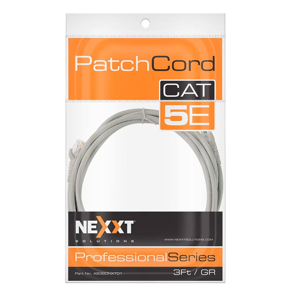 (AB360NXT01) Nexxt - Patch Cord UTP Multifilar Categoria 5E Gris 24AWG Revestimiento CM (1M/3ft) (Unidad)