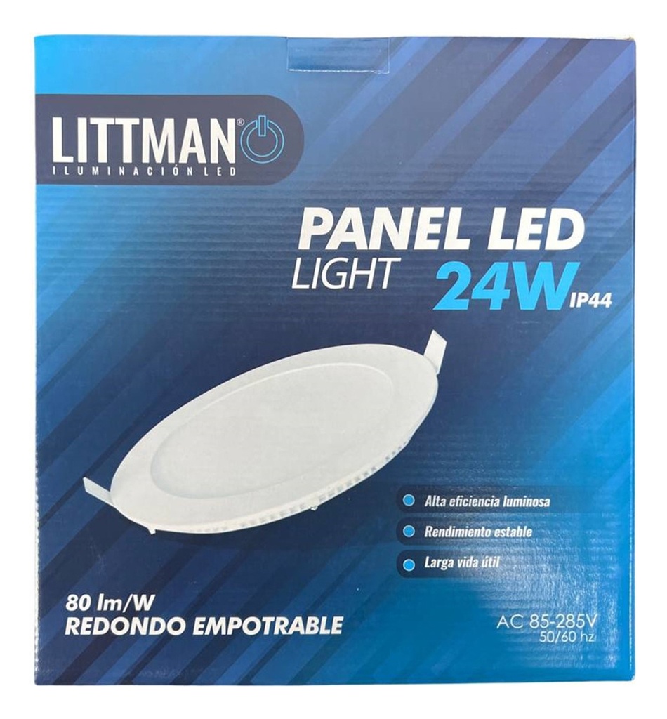 Lampara Panel LED 24W 6500K Luz Fria Redonda Empotrar BS-TD-24-BL Littman