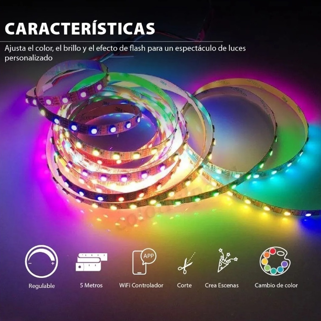 (DUL-1046RGB) DuraLED - Cinta LED 7.2W RGB Wifi 5 Metros