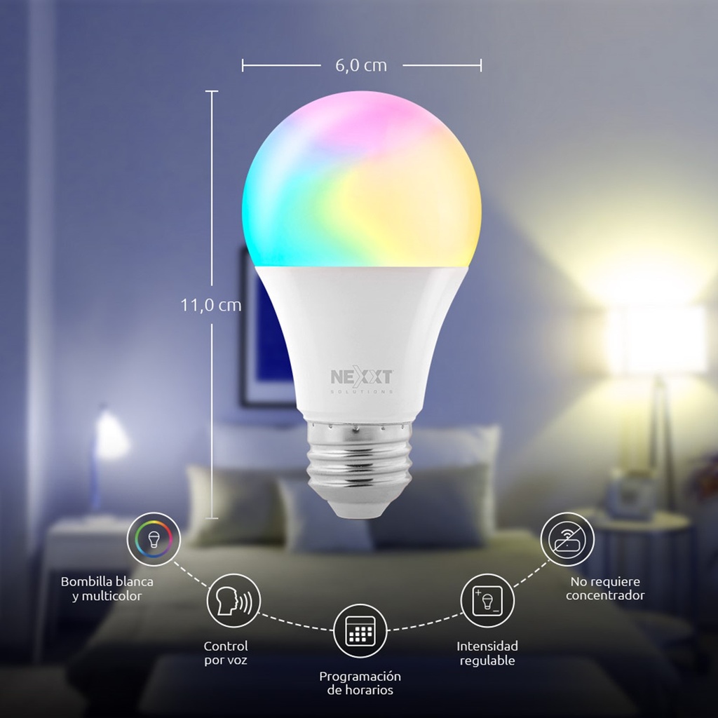 [NHB-C110] Nexxt Home - Bombillo LED 9W RGB Inteligente 110V A19 WiFi