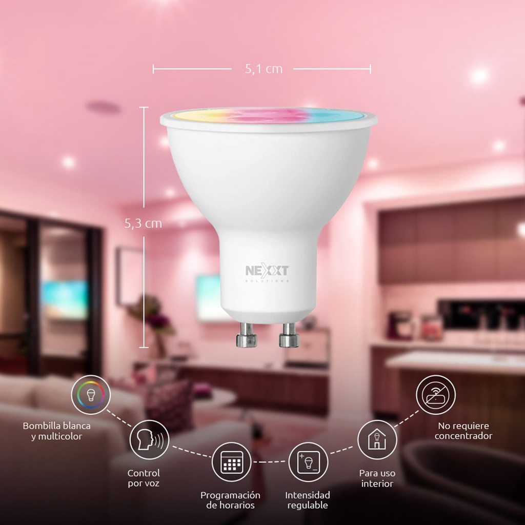 [NHB-C310] Nexxt Home - Bombillo LED 4W RGB Inteligente 110V GU10 WiFi