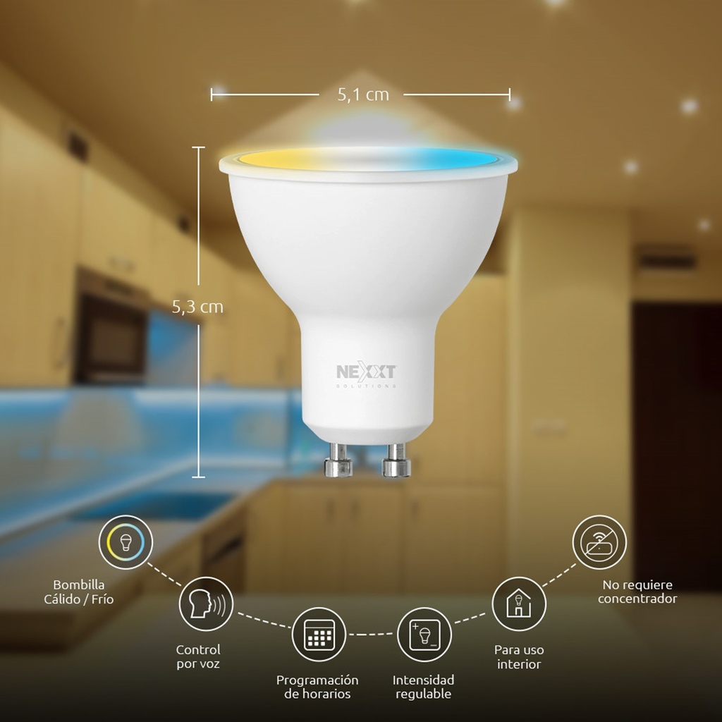 [NHB-W3103PK] Nexxt Home - Bombillo LED 4W Blanco Regulable [2700 a 6500K] Inteligente 110V GU10 WiFi [3-PACK]