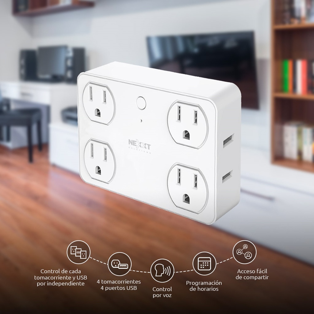 [NHP-T610] Nexxt Home - Enchufe Toma Corriente Inteligente 4 Salidas 110V y 2 USB para Carga WiFi