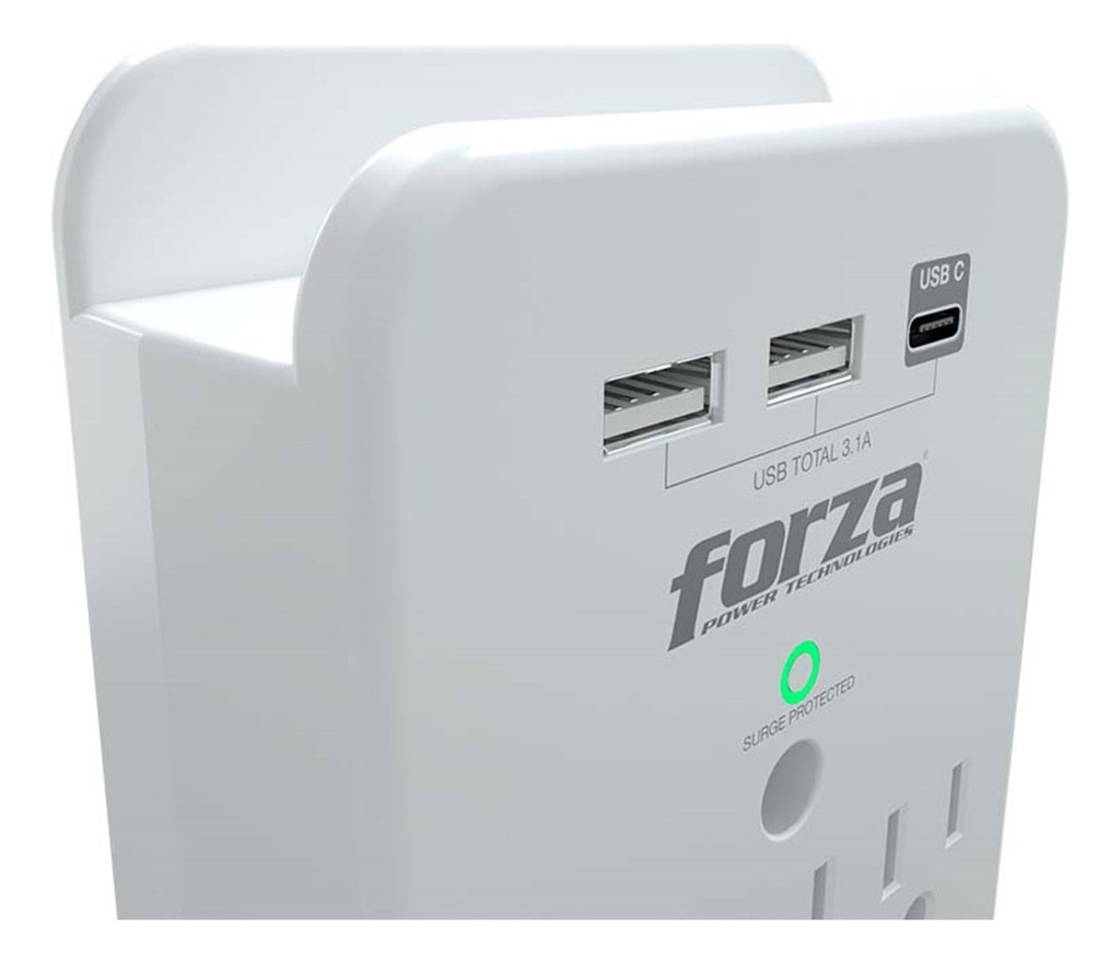 [FWT-331USBC] Forza - Toma Corriente Protector de Voltaje 1875W [3] x NEMA 5-15R + USB 120V