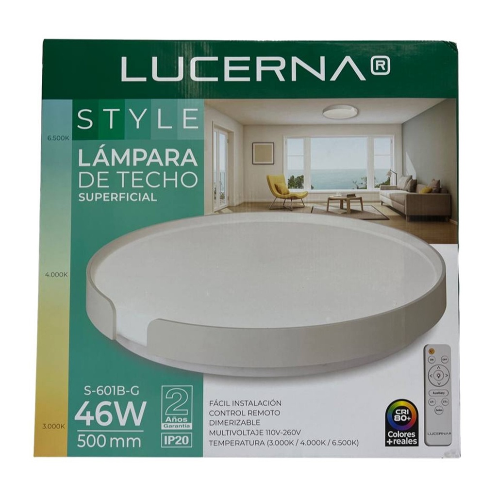 [S-601B-G] Lucerna - Lampara de Techo Plafon Decorativo 46W [500mmx75mm] C/Control Dimerizable 3K-4K-6K Superficial