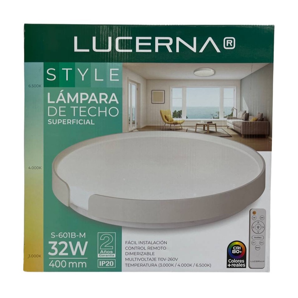 [S-601B-M] Lucerna - Lampara de Techo Plafon Decorativo 32W [400mmx70mm] C/Control Dimerizable 3K-4K-6K Superficial