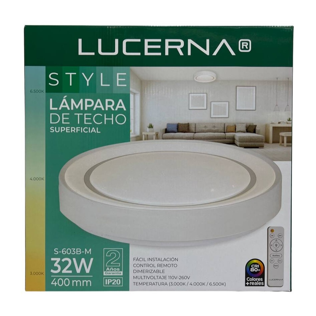 [S-603B-M] Lucerna - Lampara de Techo Plafon Decorativo 32W [400mmx80mm] C/Control Dimerizable 3K-4K-6K Superficial