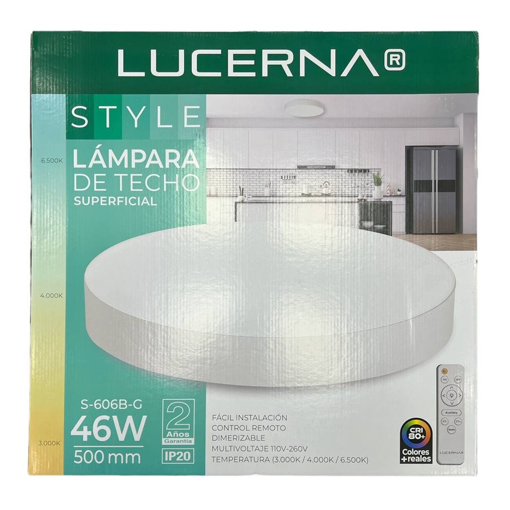 [S-606B-G] Lucerna - Lampara de Techo Plafon Decorativo 46W [500mmx80mm] C/Control Dimerizable 3K-4K-6K Superficial