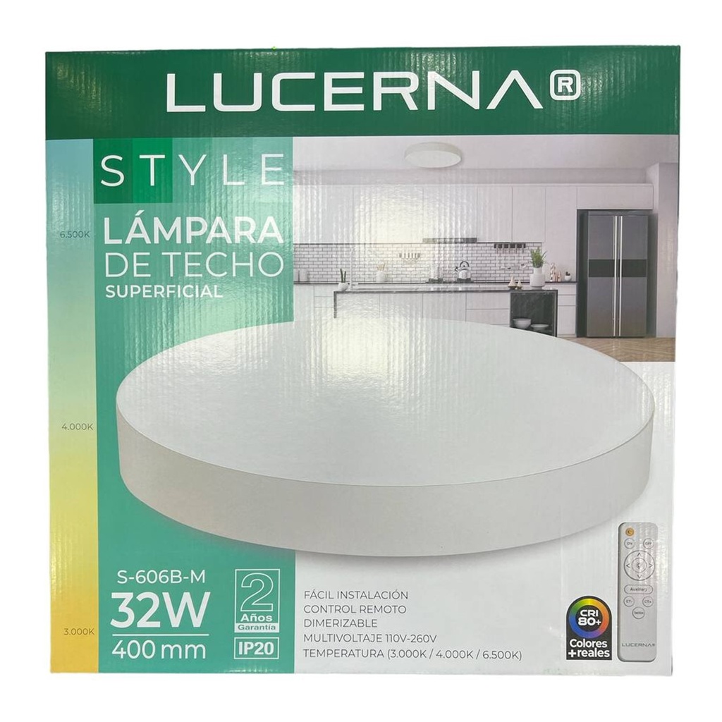 [S-606B-M] Lucerna - Lampara de Techo Plafon Decorativo 32W [400mmx70mm] C/Control Dimerizable 3K-4K-6K Superficial