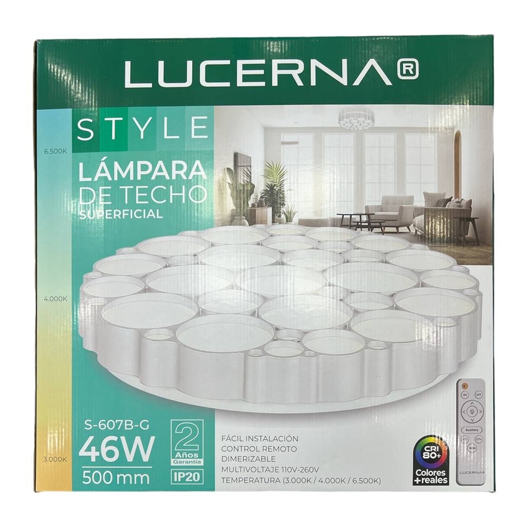 [S-607B-G] Lucerna - Lampara de Techo Plafon Decorativo 46W [500mmx80mm] C/Control Dimerizable 3K-4K-6K Superficial