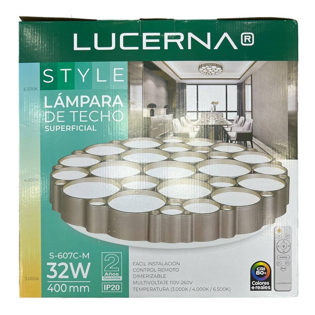 [S-607C-M] Lucerna - Lampara de Techo Plafon Decorativo 32W [400mmx85mm] C/Control Dimerizable 3K-4K-6K Superficial