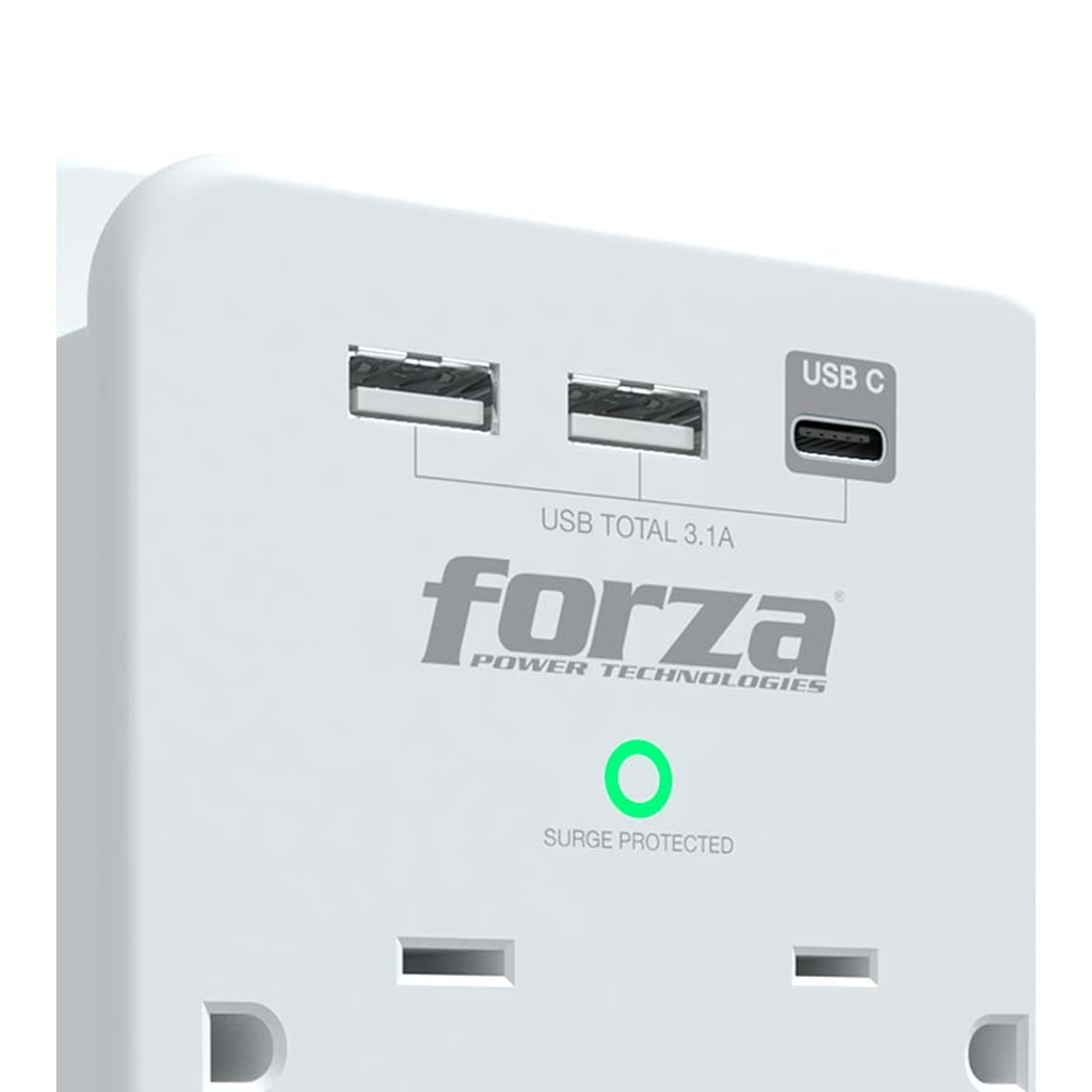[FWT-631USBC] Forza - Toma Corriente Protector de Voltaje 1875W [6] x NEMA 5-15R + USB 120V
