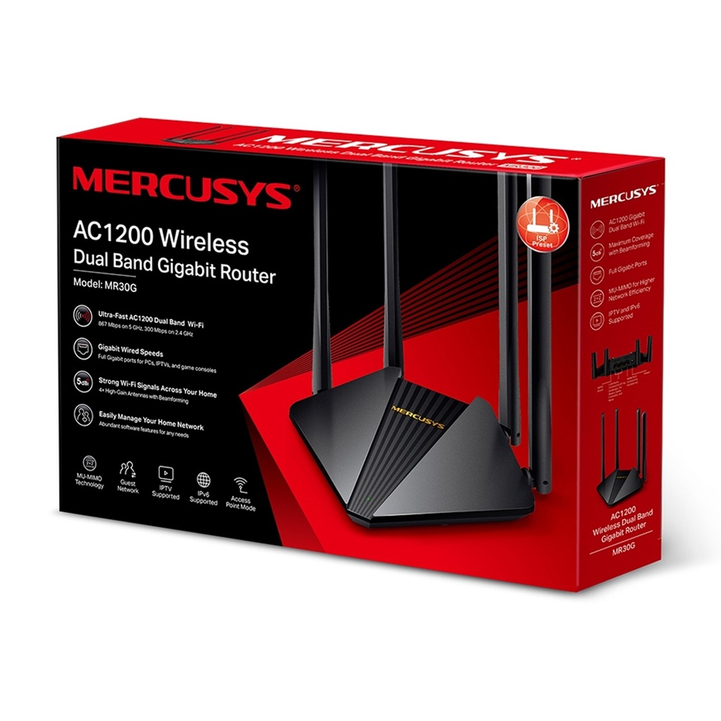 [MR30G] Mercusys - Router Inalambrico WiFi Doble Banda Gigabit AC1200 4 Antenas 5dBi
