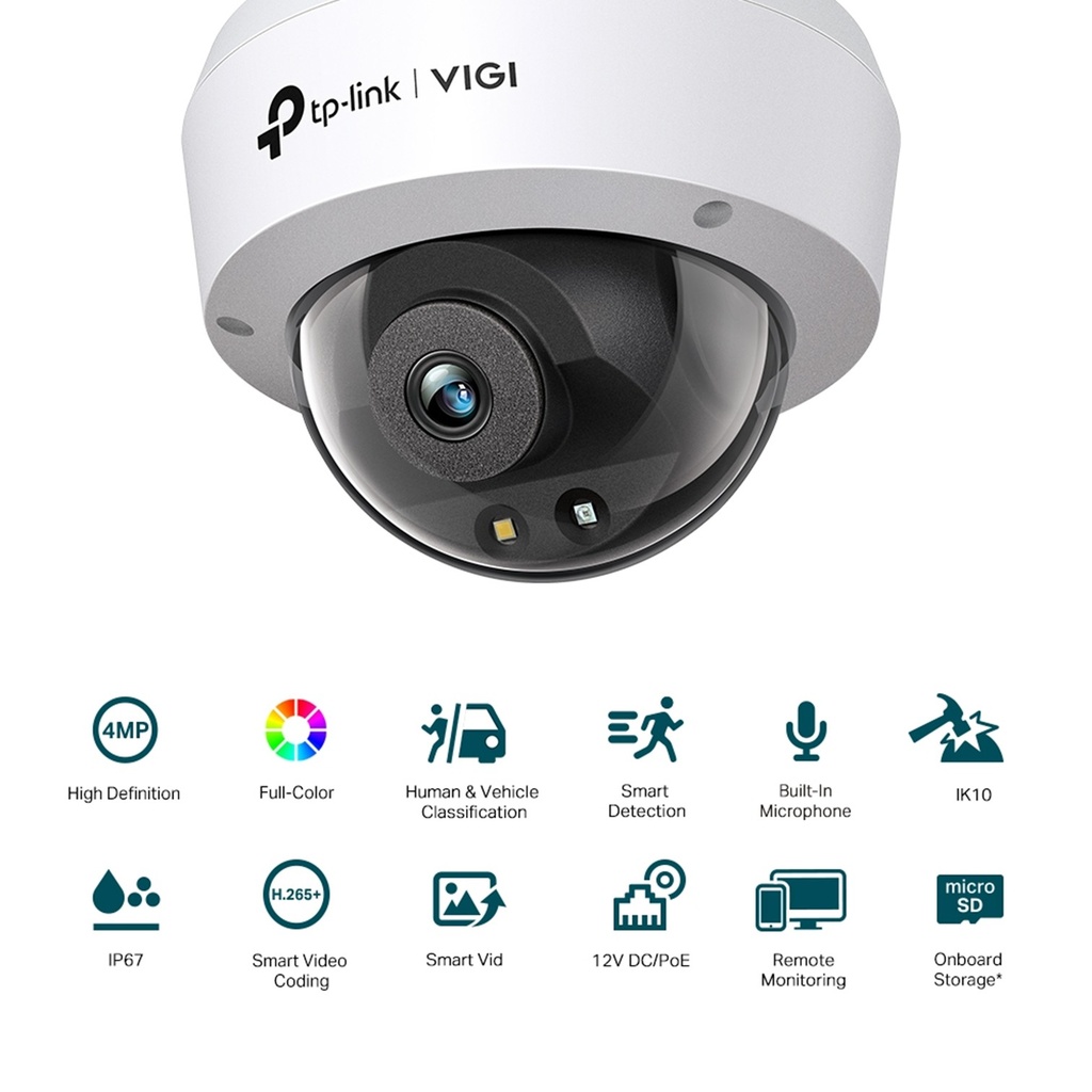 [C240-2.8] Vigi By TP-Link - Cámara IP Alta Definición [4Mp] Tipo Domo Full Color con Audio PoE y 12V IP67 [Lente 2.8mm]