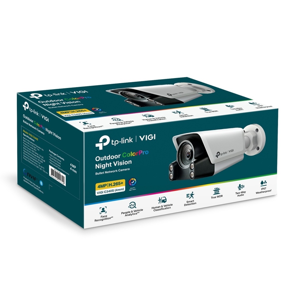 [C340S-4] Vigi By TP-Link - Cámara IP Alta Definición [4Mp] Tipo Bullet ColorPro con Audio PoE y 12 IP67 [Lente 4mm]