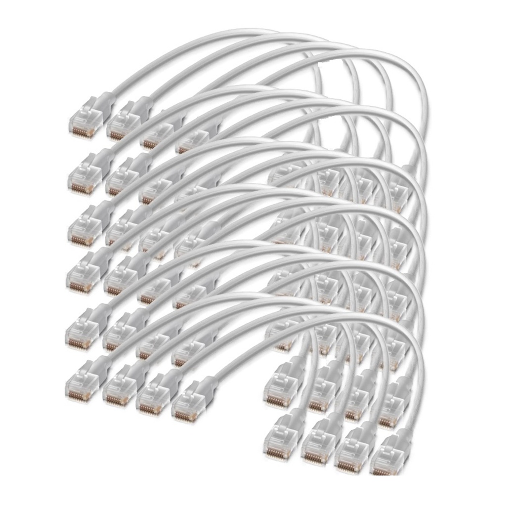 [UACC-Cable-Patch-EL-0.15M-W-24] Ubiquiti - Patchcords UniFi Etherlighting de 15 cm hasta 2.5G Conector RJ45 Transparente para Mejores Efectos de Luz con Switches USW PRO MAX [24-Pack]