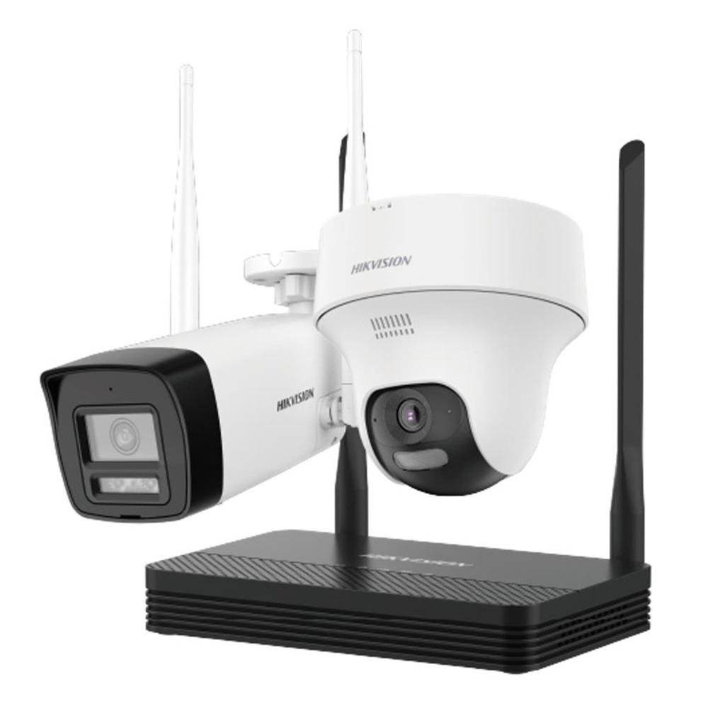 [DS-J142I/NKS424W02H] Hikvision - Kit IP Inalámbrico [4Mp] NVS 4 Canales Wi-Fi 2 Cámaras Bullet Exterior con Lente 2.8 mm y Dual Light Audio Bidireccional Soporta Micro SD de 512 GB