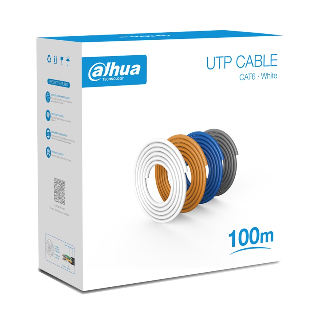[DH-PFM920I-6UN-C-100] Dahua - Cable UTP Categoria 6 100% Cobre Interior Blanco 24AWG 0.53MM [Caja 100 Metros]