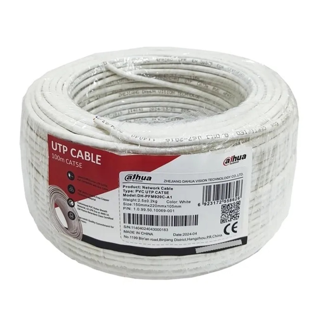[DH-PFM920C-A1] Dahua - Cable UTP Categoria 5E 100% Cobre Interior Blanco [Caja 100 Metros]
