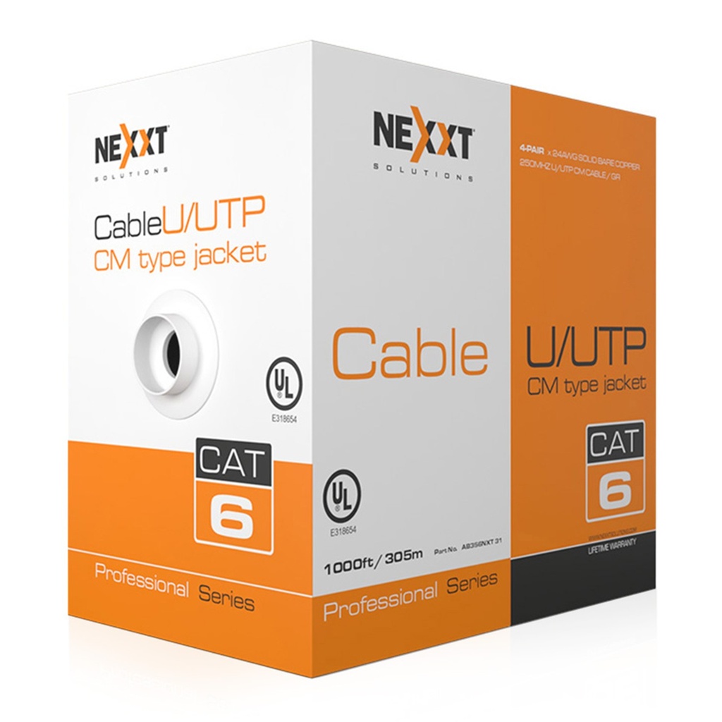 [AB356NXT31] Nexxt - Cable UTP Categoria 6 100% Cobre 24AWG CM Interior Gris [305m/1000ft]
