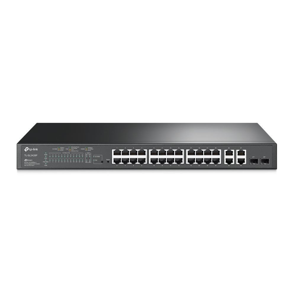 [TL-SL2428P] TP-Link - Switch Inteligente JetStream de 24 Puertos POE 10/100Mbps + 4 Puertos Gigabit Omada