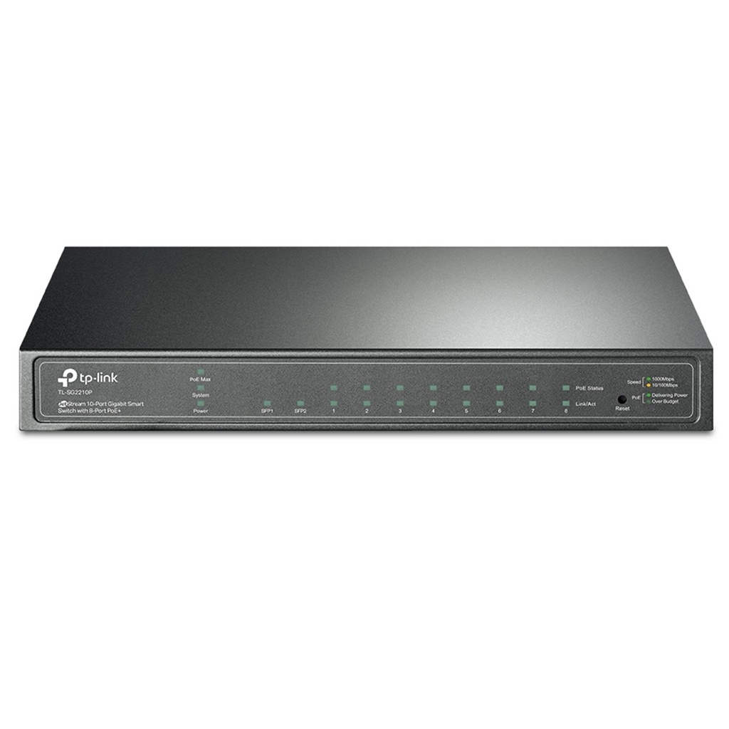 [TL-SG2210P] TP-Link - Switch de Escritorio Inteligente de 8 Puertos a Gigabit POE + 2 Puertos SFP Omada