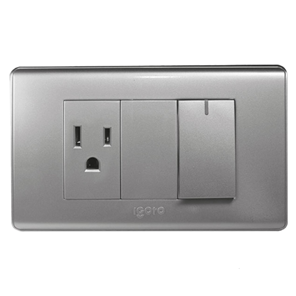 [A2036-S] Igoto - Interruptor Simple + Toma Corriente Serie A Plata
