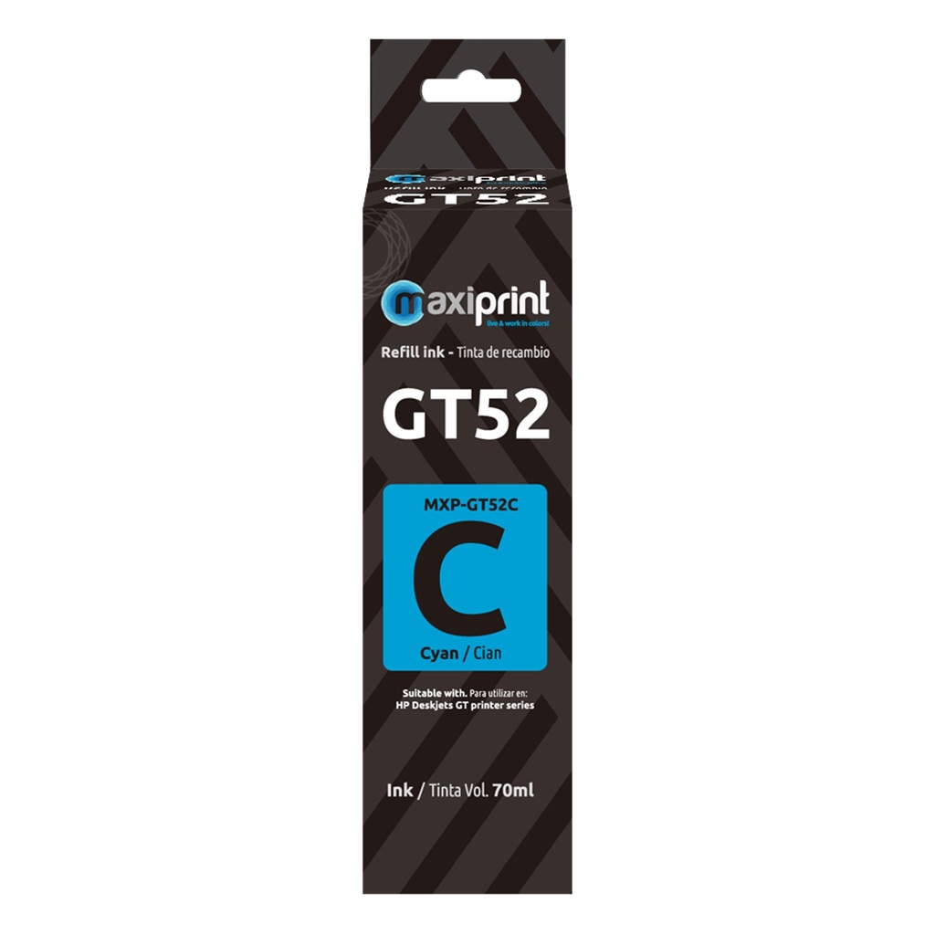 [MXP-GT52C] Maxiprint - Tinta Compatible HP 70ml Cyan GT52