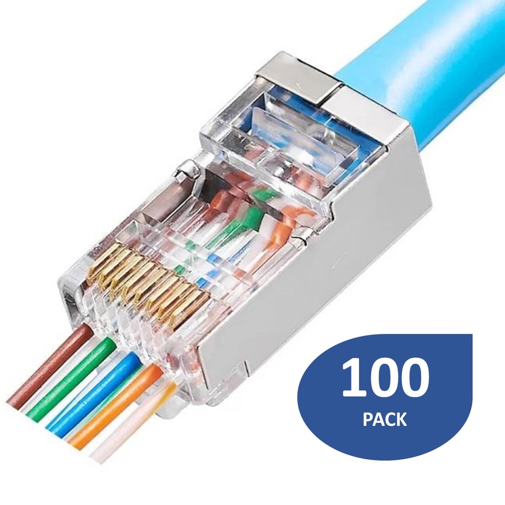 [STC-RJ45-CAT5E-PS] STC - Conector RJ45 Blindado Categoria 5E Pass-Through Pasante [100 Unidades]