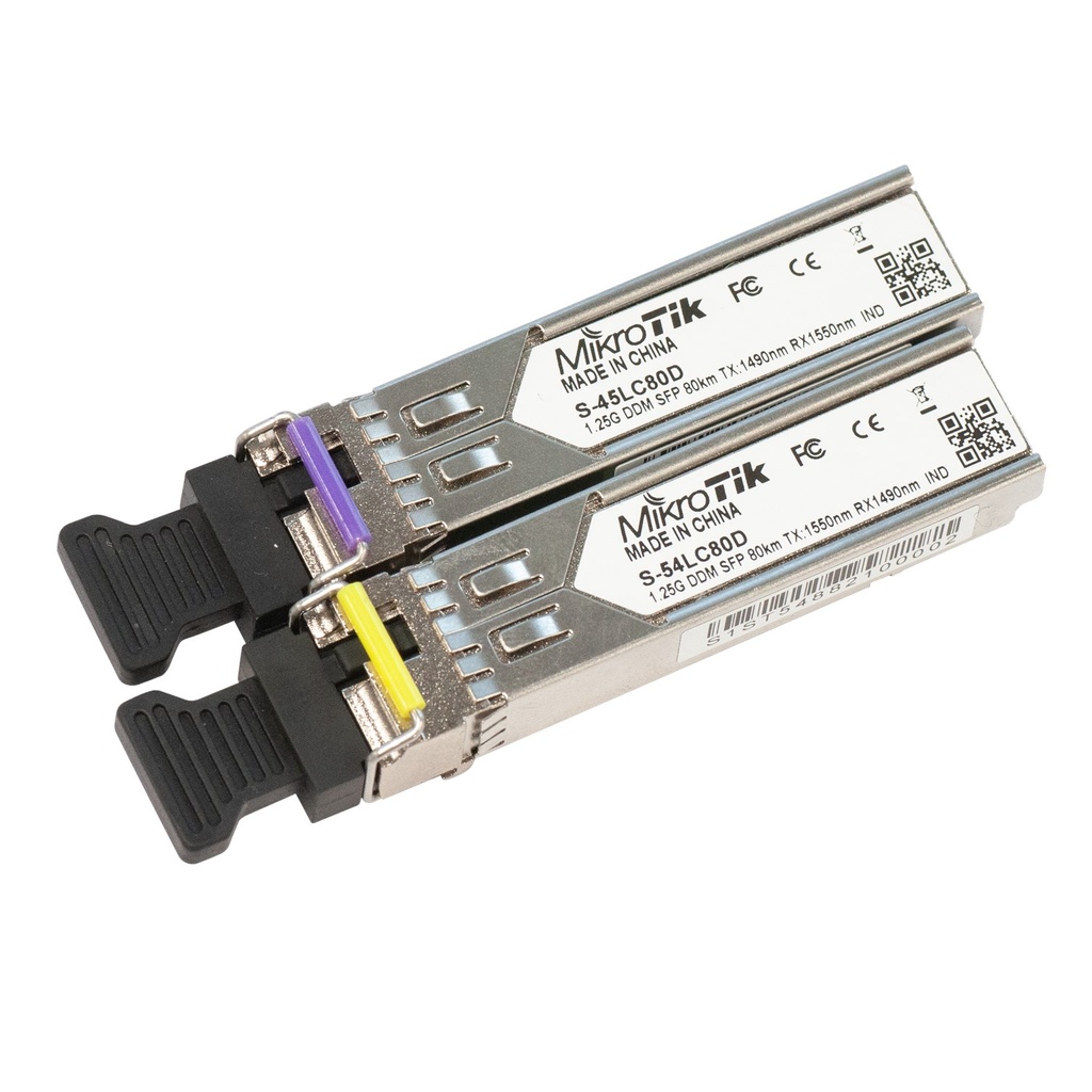 [S-4554LC80D] Mikrotik - Pair of SFP modules, S-45LC80D (1.25G SM 80km 1490nm) and S- 54LC80D (1.25G SM 80km 1550nm)