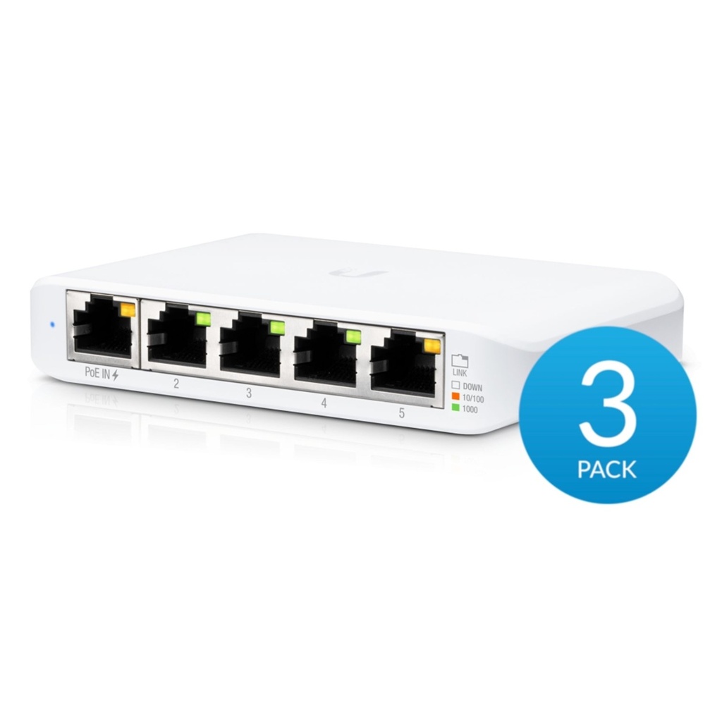 [USW-Flex-Mini-3] Ubiquiti - Switch UniFi Administrable Compacto de 5 Puertos 10/100/1000 Mbps Soporta Entrada de PoE 802.3af/at [3-Pack]