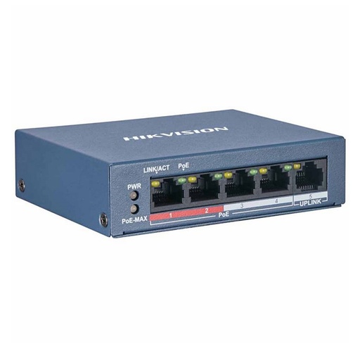 [020308] [DS-3E0105P-E/M] Hikvision - Switch POE 4 Puertos a 10/100 Mbps + 1 Puerto Uplink