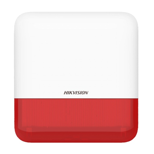 [040073] [DS-PS1-E-WB/Red] Hikvision - Sirena Inalámbrica con Estrobo Rojo para Exterior 110 dB AXPRO