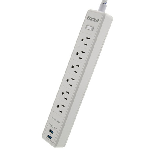 [060667] [FSP-612USBW] Forza - Regleta Protector de Voltaje 1680W [6] x NEMA 5-15R Enchufe Plano 120V/240V