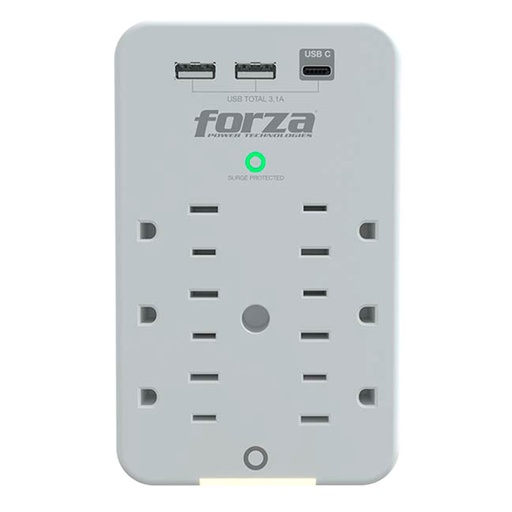[060669] [FWT-631USBC] Forza - Toma Corriente Protector de Voltaje 1875W [6] x NEMA 5-15R + USB 120V