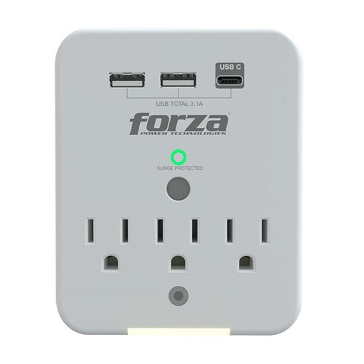 [060670] [FWT-331USBC] Forza - Toma Corriente Protector de Voltaje 1875W [3] x NEMA 5-15R + USB 120V