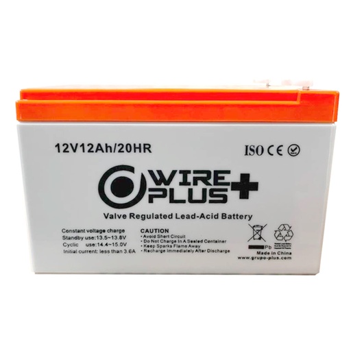 [070372] [WP-BAT12V-12A] Wireplus - Bateria Sellada 12V 12Ah