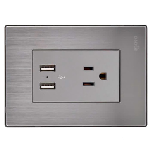 [070644] [I105/U] Igoto - Toma Corriente con Tierra + 2 USB Serie Inox