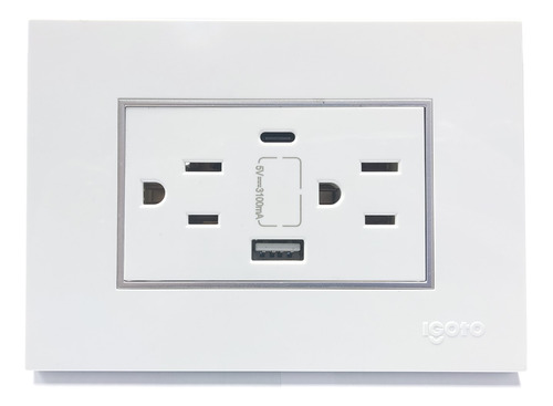 [070722] [Z105/2U-C-W] Igoto - Toma Corriente con Tierra + USB y Tipo C Serie Z [Blanco]