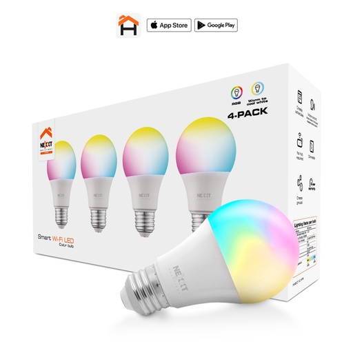 [050667] [NHB-C1104PK] Nexxt Home - Bombillo LED 9W RGB Inteligente 110V A19 WiFi [4-PACK]