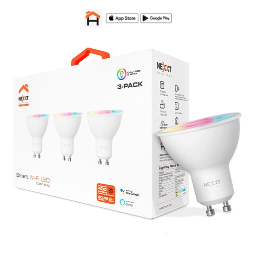 [050664] [NHB-C3103PK] Nexxt Home - Bombillo LED 4W RGB Inteligente 110V GU10 WiFi [3-PACK]