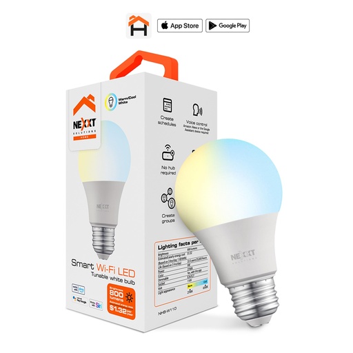 [050656] [NHB-W110] Nexxt Home - Bombillo LED 9W Blanco Regulable [2700 a 6500K] Inteligente 110V A19 WiFi