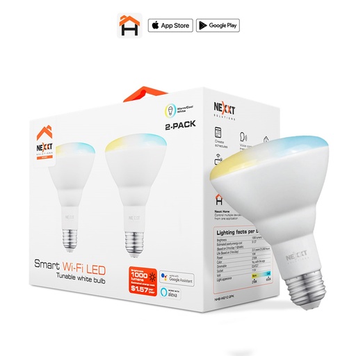 [050658] [NHB-W2102PK] Nexxt Home - Bombillo LED 10W Blanco Regulable [2700 a 6500K] Inteligente 110V BR30 WiFi [2-PACK]
