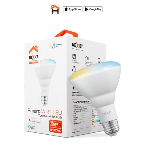 [050657] [NHB-W210] Nexxt Home - Bombillo LED 10W Blanco Regulable [2700 a 6500K] Inteligente 110V BR30 WiFi