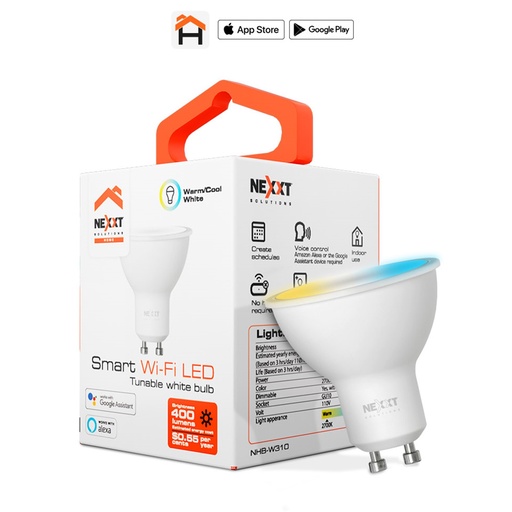 [050665] [NHB-W310] Nexxt Home - Bombillo LED 4W Blanco Regulable [2700 a 6500K] Inteligente 110V GU10 WiFi