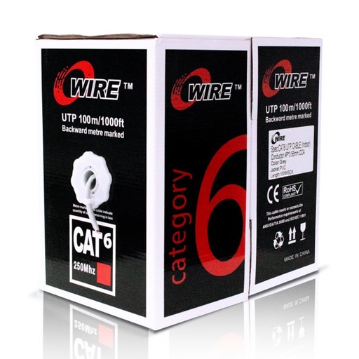 [020967] [ATO-CUC6INDCCA1] Owire - Cable UTP Categoria 6 CCA Interior Color Gris [Caja 100 Metros]