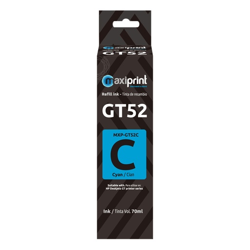 [100205] [MXP-GT52C] Maxiprint - Tinta Compatible HP 70ml Cyan GT52