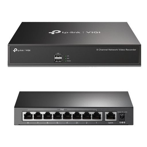 [010727] [NVR1008H + TL-SF1009P] Vigi By TP-Link - Combo VIGI NVR 4K 8 Canales  + Switch 9 Puertos 10/100 Mbps 8Puertos PoE+