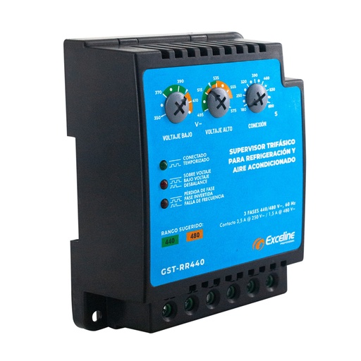 [070805] [GST-RR440] Exceline - Supervisor de voltaje Trifasico para refrigeracion y A/A 440V [Bornera]